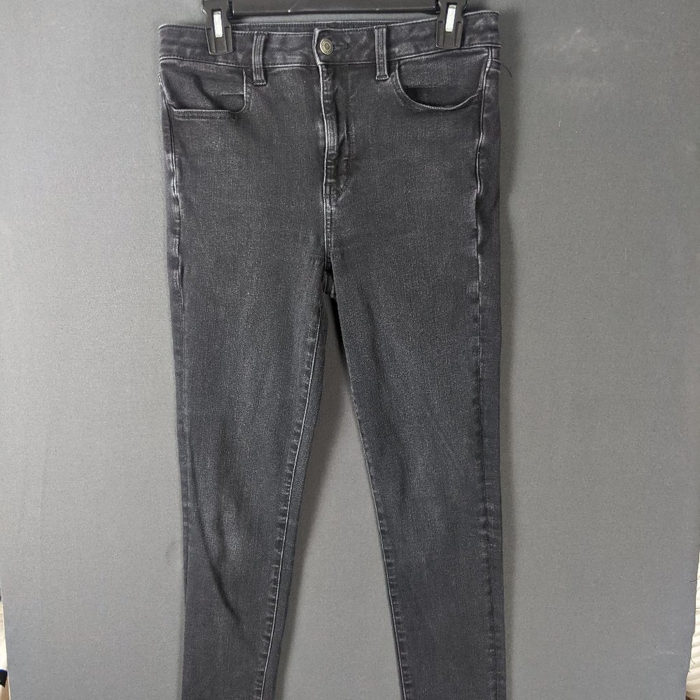 American Eagle Jeans Women 10 XLong Super Hi Rise Jegging Black Denim Fade Pants